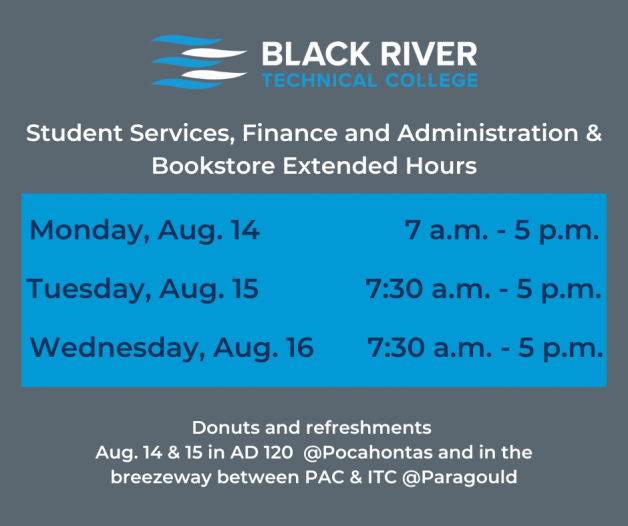 BRTC Student Services, Finance & Administration, and Bookstores Extend Hours for First Days of Fall 2023 Semester