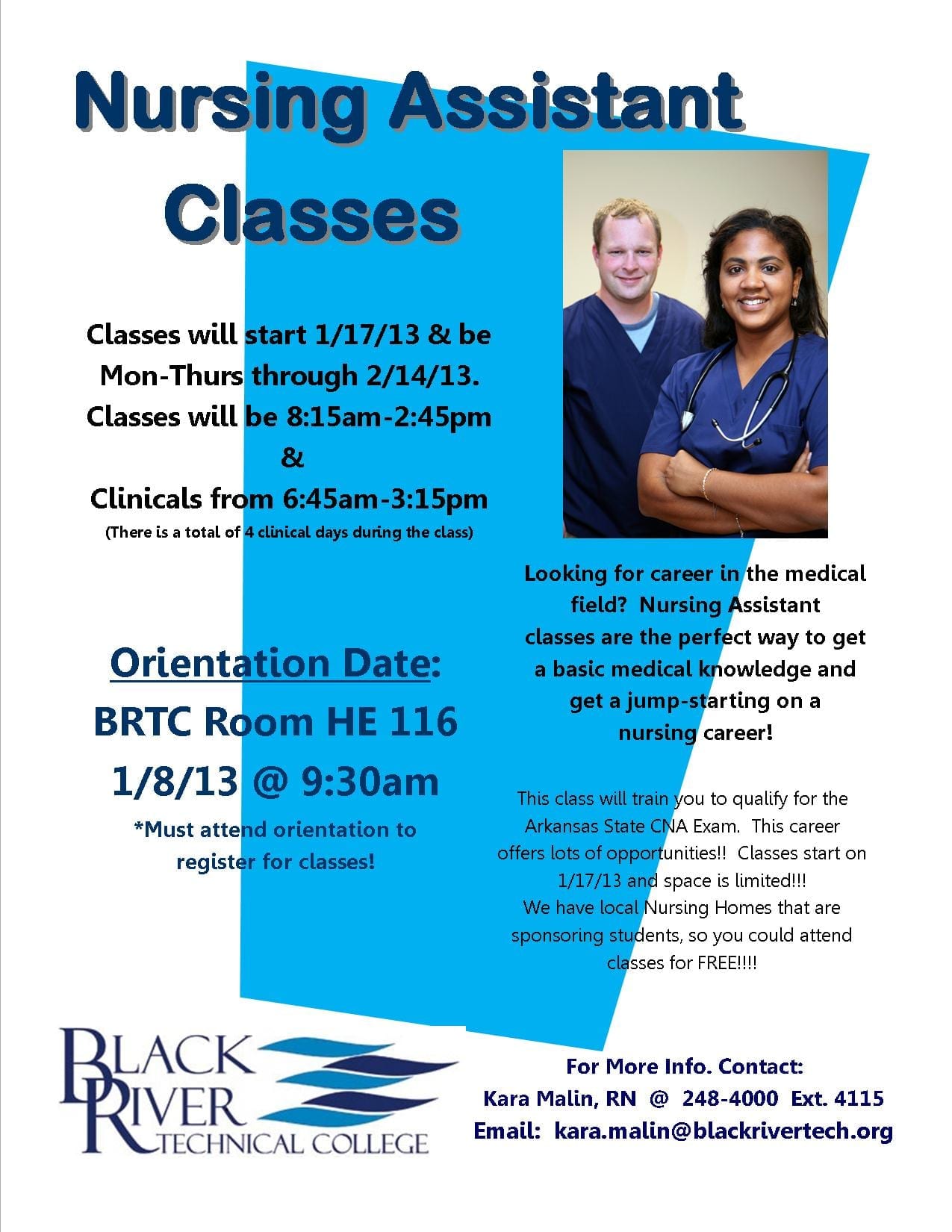 Poster For CNA Classes Black River Technical College