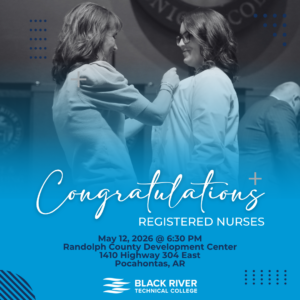 Celebration for registered nurses at a college event; two women embrace as a blue gradient overlays the scene with the word 'Congratulations'.